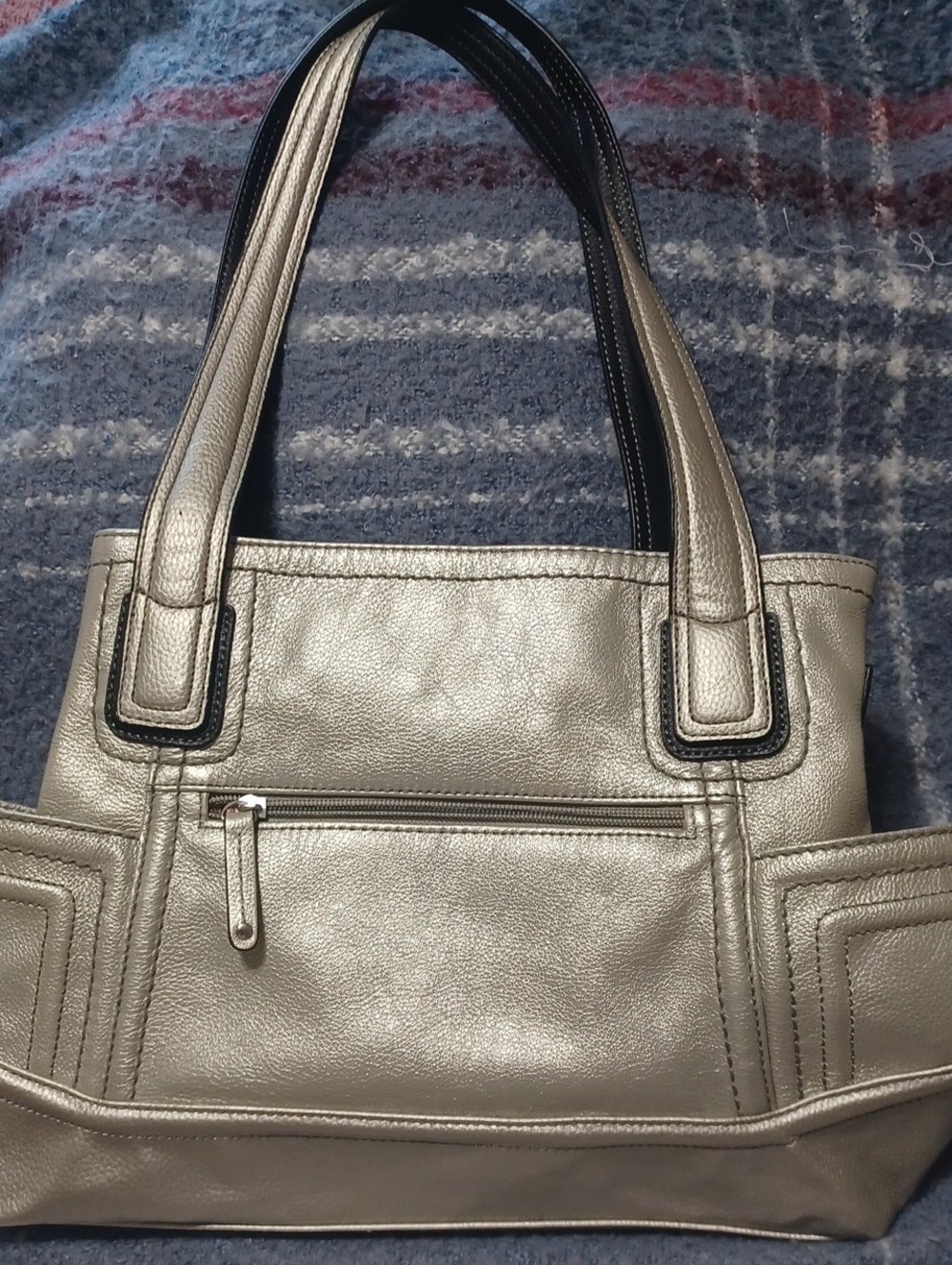 Tignanello Silver Women's Leather Tote Handbag - Sleek Metallic Shoulder Bag - Picture 11 of 11